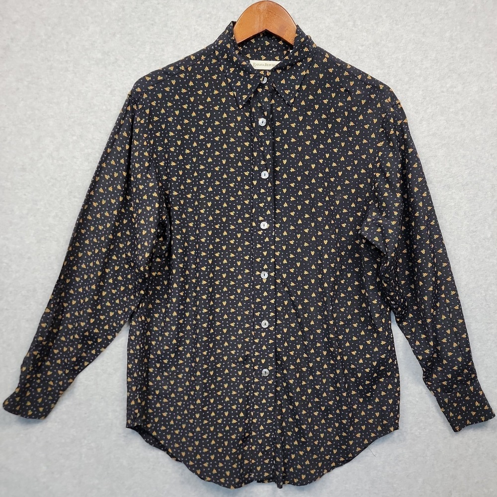 Vintage Banana Republic Shirt Women Sz S Dark Blue Floral Cottagecore Ditsy 90s